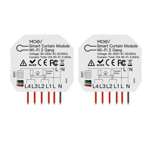 MOES WiFi Smart 2 Gang Curtain Switch Module - Double Channel for Roller Shutter & Electric Motors, Works with Alexa/Google Home, App & Voice Control, Timer Scheduling, No Hub Required (120-250V)