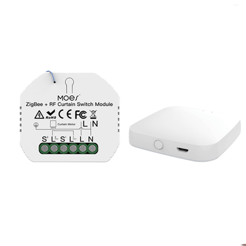 ZigBee & RF433 Smart Curtain Switch Module for Electric Motorized Roller Blinds & Shutter Motors - Works with Alexa/Google Home, Hub Required, Timing & Remote Control, Neutral Wire Needed