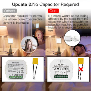ZigBee Smart Light Switch Module – Tuya Compatible, No Neutral Wire Required, 2-Way/MQTT Relay, Works with Alexa & Google Home, DIY Installation, for Smart Home Automation (Hub Required)