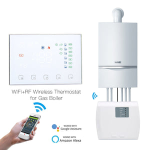 WiFi & RF Programmable Thermostat – Smart Wireless Temperature Controller for Water/Electric/Gas Boiler & Floor Heating, Works with Alexa/Google Home, Touchscreen, Energy Saving, Includes RF Receiver (24V)