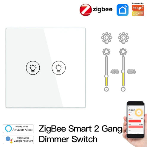 ZigBee Smart Touch Light Switch Dimmer – Multi-Gang, Single Pole, Neutral Wire Required, Compatible with Alexa & Google Home, EU Standard (1/2/3 Gang)