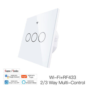 WiFi & RF433 Smart Light Switch - 1/2/3/4 Gang Touch Panel, 2-Way Multi-Control, Neutral Wire Required, EU 220-240V, Works with Alexa/Google Home