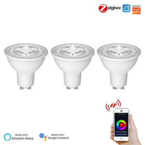 ZigBee GU10 Smart Bulb, 5W RGBCCT Color Changing LED (2200K-6500K), Dimmable, Works with Alexa/Google Home/SmartThings, Party Light Sync, Tunable White + RGB, Energy Efficient, Voice & App Control