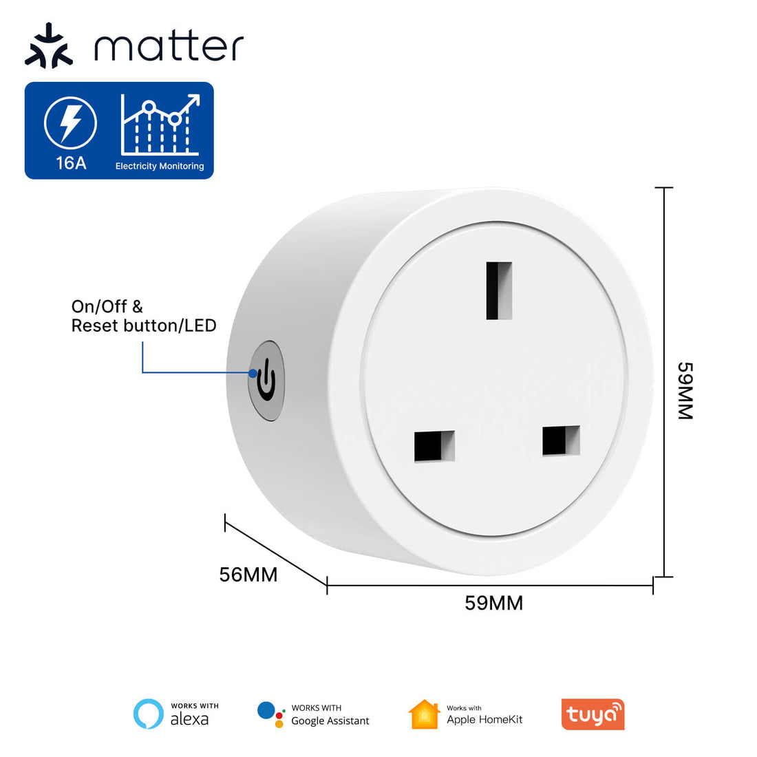 Smart Plug with Matter Support | WiFi Outlet with Timer & Energy Monitoring | Works with Alexa/Google/HomeKit | No Hub Required | 15A/1875W | 2.4GHz WiFi | Remote Control via App