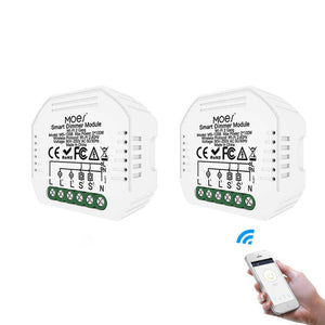 WiFi Smart Dimmer Switch Module - 2 Gang LED Dimmable Relay, Works with Alexa/Google Home, No Hub Required, DIY Installation, 0-100% Smooth Dimming, Smart Life/Tuya App (120-250V)