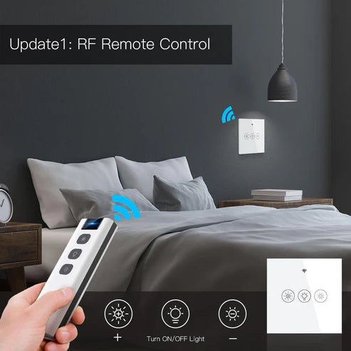 WiFi Smart Light Dimmer Switch – RF433 Remote Control, Glass Touch Panel, Compatible with Alexa & Google Home, Voice Control, Timer Function, EU Standard (No Hub Required)