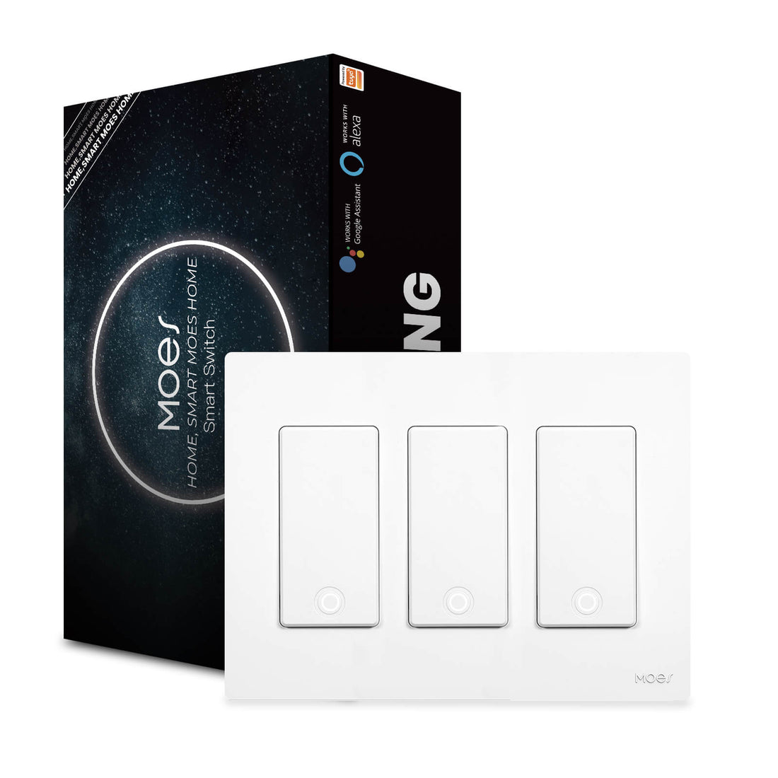 MOES Star Ring 2nd Gen Smart WiFi Light Switch – Single Pole & 3-Way, 1/2/3/4 Gang, Works with Alexa & Google Home, No Hub Required, Neutral Wire Optional, Touch Panel & App Control