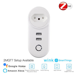 ZigBee 3.0 Smart Plug with Dual USB Ports | Wireless Socket with 2MQTT Setup | Works with Alexa/Google Home/SmartThings | Hub Required | Energy Monitoring | 15A/3680W | White