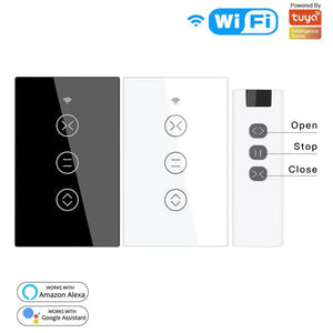 Smart Curtain Switch WiFi & RF433 – Touch Control Roller Shutter Blinds Switch, Single Pole, Neutral Wire Required, Works with Alexa & Google Home, No Hub Required (US Standard)