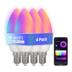 MOES WiFi Smart Candle Bulb, E14 (6W) / E12 (5W) RGBCCT Color Changing, Dimmable LED Light, Works with Alexa & Google Home, 2700K-6500K Tunable White, Voice & App Control, Candelabra Bulb for Chandeliers, Lamps