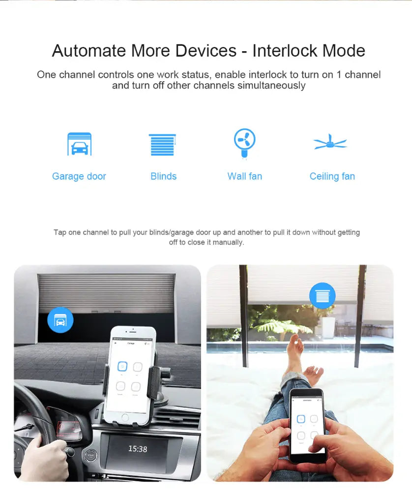 SONOFF 4CH R3 230V WiFi Smart Switch - 4 Gang 2200W, Inching/Self-Locking/Interlock Modes, Works with Alexa & Google Home, eWeLink App Control, 10A Relay for Smart Home DIY