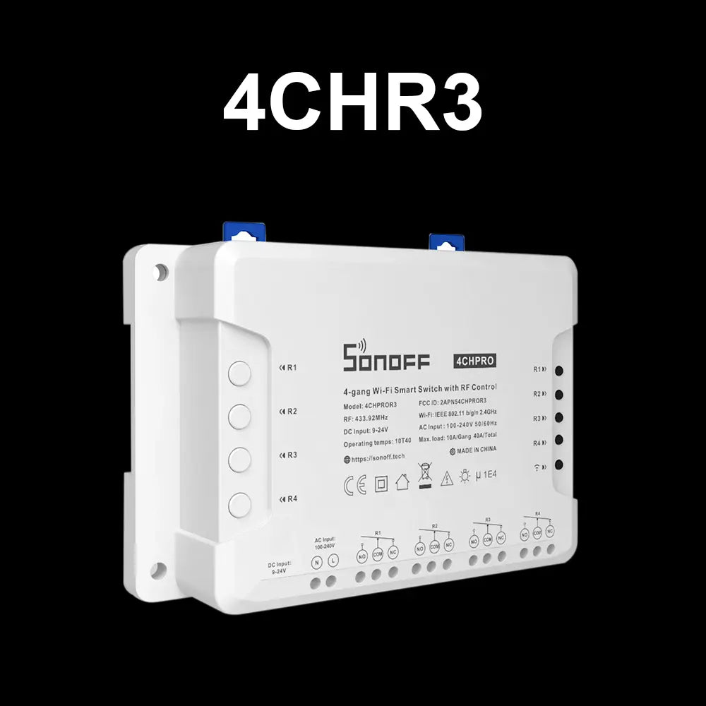 SONOFF 4CHPROR3 WiFi Smart Switch - 4 Gang DIY Relay Module, Self-Locking/Inching Mode, 9-23V DC & 100-240V AC, Works with Alexa & Google Home, eWeLink App Control