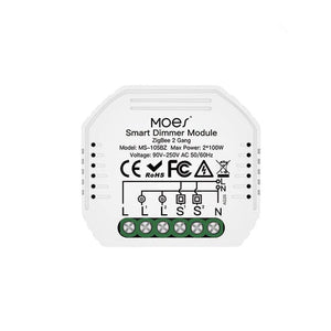MOES ZigBee Dimmer Module - Smart Switch Relay 1 Gang & 2 Gang, Requires MOES Hub, Works with Alexa/Google Home, Smart Life/Tuya App, No Neutral Wire, 90-250V, Dimming & Switch Control
