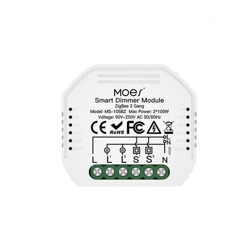 MOES ZigBee Dimmer Module - Smart Switch Relay 1 Gang & 2 Gang, Requires MOES Hub, Works with Alexa/Google Home, Smart Life/Tuya App, No Neutral Wire, 90-250V, Dimming & Switch Control
