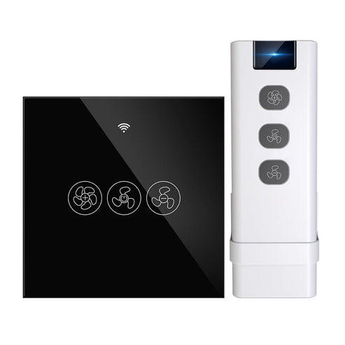 WiFi & RF433 Smart Ceiling Fan Switch - Single Pole EU Version, Touch Control, Neutral Wire Required, Works with Alexa/Google Home, No Hub Needed for Remote Control