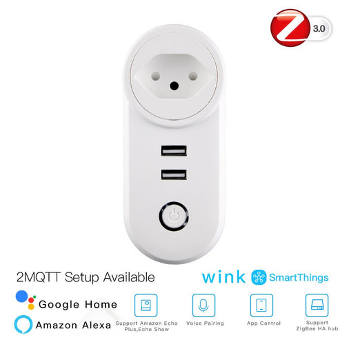 ZigBee 3.0 Smart Plug with Dual USB Ports | Wireless Socket with 2MQTT Setup | Works with Alexa/Google Home/SmartThings | Hub Required | Energy Monitoring | 15A/3680W | White