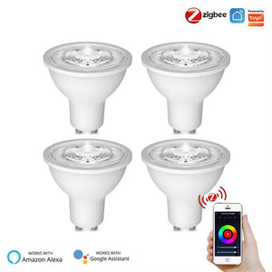 ZigBee GU10 Smart Bulb, 5W RGBCCT Color Changing LED (2200K-6500K), Dimmable, Works with Alexa/Google Home/SmartThings, Party Light Sync, Tunable White + RGB, Energy Efficient, Voice & App Control