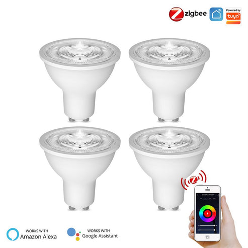 ZigBee GU10 Smart Bulb, 5W RGBCCT Color Changing LED (2200K-6500K), Dimmable, Works with Alexa/Google Home/SmartThings, Party Light Sync, Tunable White + RGB, Energy Efficient, Voice & App Control
