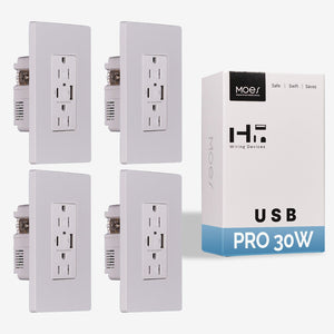 MOES 30W USB-C Wall Outlet with Power Delivery | 20A Heavy Duty Electrical Socket | Fast Charging Smart Receptacle | Tamper-Resistant | 2 USB Ports + 2 AC Outlets | Easy Installation | White