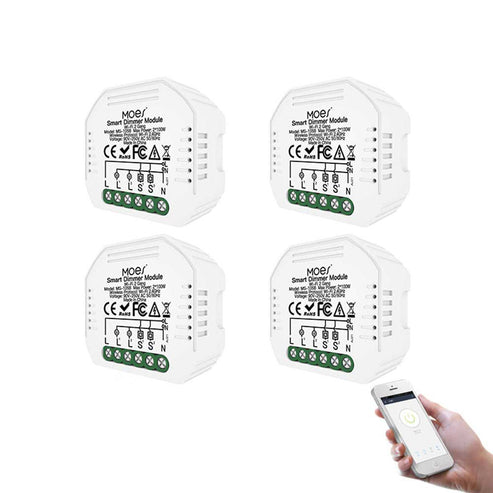 WiFi Smart Dimmer Switch Module - 2 Gang LED Dimmable Relay, Works with Alexa/Google Home, No Hub Required, DIY Installation, 0-100% Smooth Dimming, Smart Life/Tuya App (120-250V)