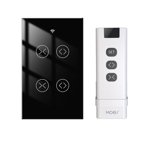 WiFi & RF433 Smart Curtain Switch - 2 Gang Blind Touch Light Switch, Single Pole, Neutral Wire Required, Works with Alexa & Google Home, Compatible with US Electrical System (120V)