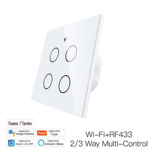 WiFi & RF433 Smart Light Switch - 1/2/3/4 Gang Touch Panel, 2-Way Multi-Control, Neutral Wire Required, EU 220-240V, Works with Alexa/Google Home