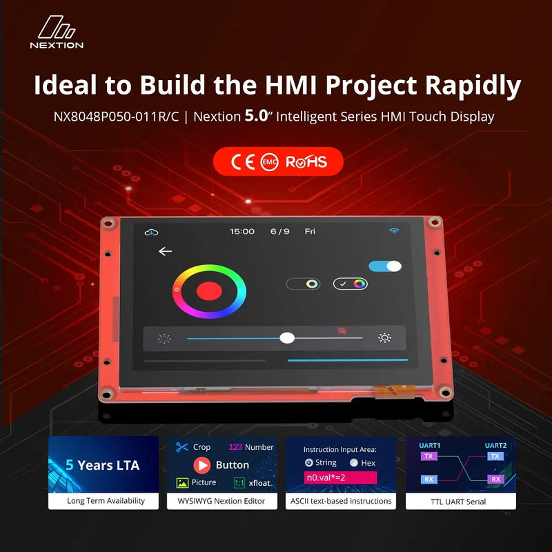 Nextion NX8048P050-011R 5.0” HMI Touch Screen Display, Intelligent Series Resistive Touch Panel, 800x480 Resolution, TFT LCD, for DIY Projects & Embedded Systems (Without Enclosure)
