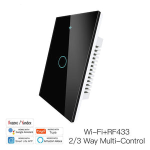 RF433 & WiFi Smart Light Switch - Glass Panel Touch Control, 3-Way Multi-Control, Neutral Wire Required, US Standard 120V, Works with Alexa/Google Home