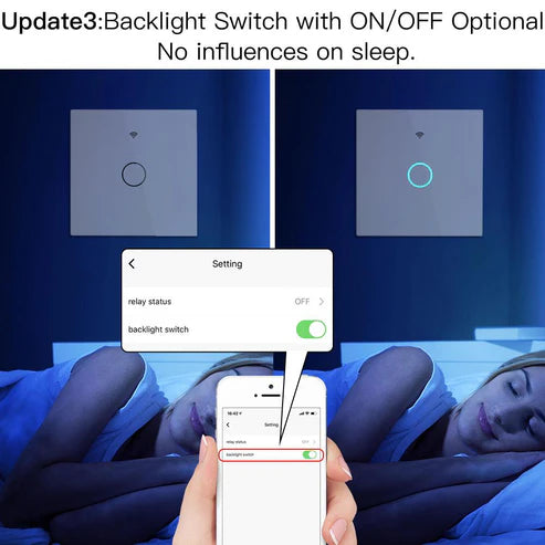WiFi Smart Light Switch, RF433 Wall Touch Switch - No Neutral Wire Required, Single Pole, 220V EU Standard, Compatible with Alexa/Google Home, Remote Control & App Control