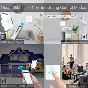 WiFi Smart Light Dimmer Switch – RF433 Remote Control, Glass Touch Panel, Compatible with Alexa & Google Home, Voice Control, Timer Function, EU Standard (No Hub Required)