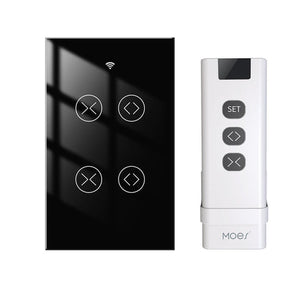 Smart WiFi RF433 Curtain Switch 2 Gang - Dual Blind Motor Control, Single Pole, Neutral Wire Required, Works with Alexa/Google Home, Touch & App Remote, Timer Function, FCC Certified (US Version)