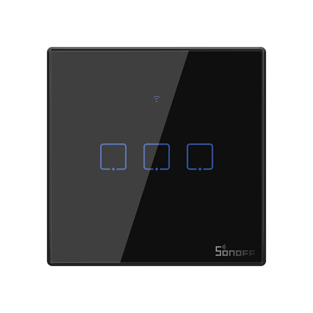 SONOFF T3UK3C TX Smart WiFi Touch Wall Switch - 3 Gang Black Panel with Edge Lighting, Works with Alexa & Google Home, 433MHz RF Remote Control, IFTTT Automation, No Hub Required