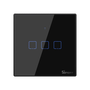 SONOFF T3UK3C TX Smart WiFi Touch Wall Switch - 3 Gang Black Panel with Edge Lighting, Works with Alexa & Google Home, 433MHz RF Remote Control, IFTTT Automation, No Hub Required