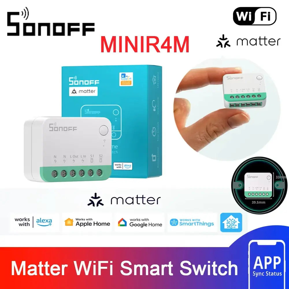 SONOFF MINIR4M MINI Extreme Smart Switch - WiFi & Matter Compatible Relay - Works with Alexa & Google Home - Ultra-Compact Smart Home Switch - Voice & App Control - 10A/250V Detachable Module