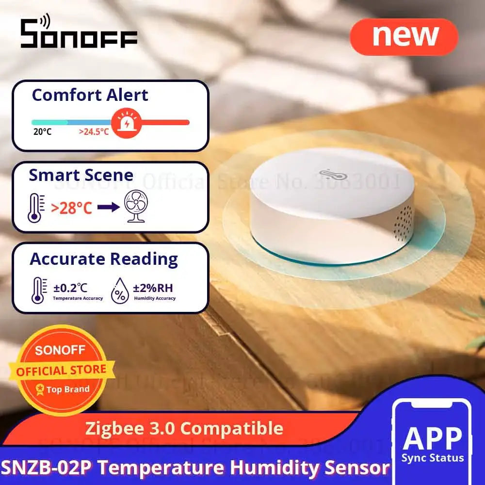 SONOFF SNZB-02P Wireless Zigbee 3.0 Temperature & Humidity Sensor - Smart Home Environmental Monitor with Alerts, Works with iHost/NSPanel Pro/ZB Bridge Pro/ZBDongle-E