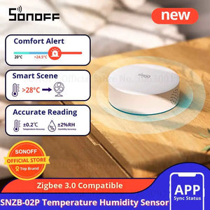 SONOFF SNZB-02P Wireless Zigbee 3.0 Temperature & Humidity Sensor - Smart Home Environmental Monitor with Alerts, Works with iHost/NSPanel Pro/ZB Bridge Pro/ZBDongle-E