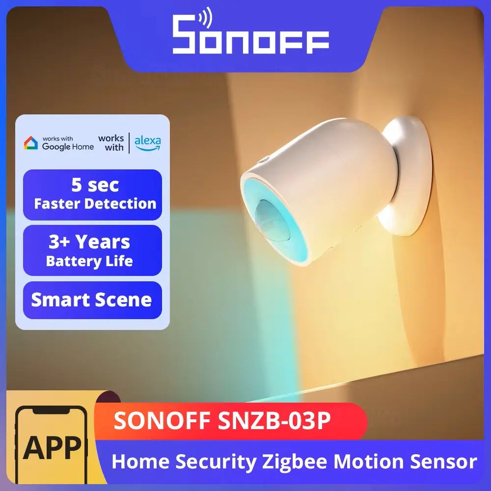 SONOFF SNZB-03P Zigbee 3.0 Motion Sensor - 5s Fast Detection, Works with Alexa/Google Home via eWeLink, 3+ Year Battery Life, Smart Home Security & Automation