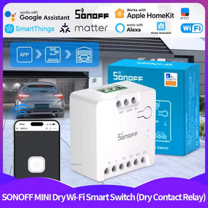 SONOFF MINI-D Dry Contact Smart Switch (Matter Compatible) - WiFi Relay for Garage Doors/Boilers/DC Motors, Works with Alexa & Google Home, AC/DC 12-240V Input