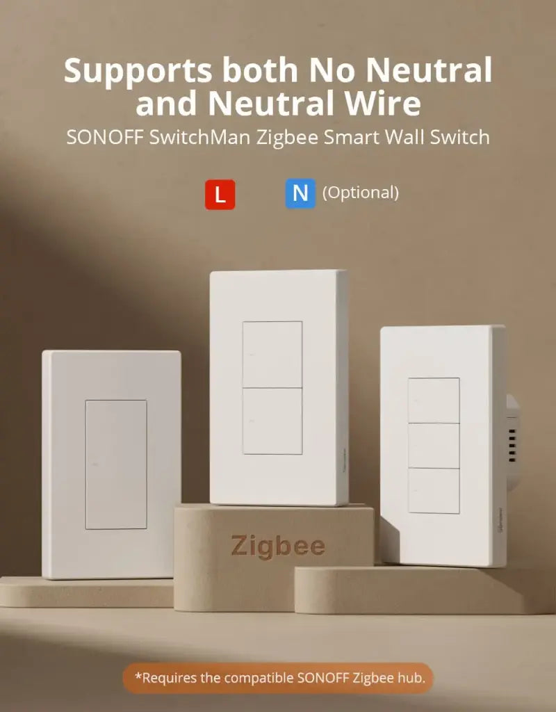 SONOFF ZBM5-1C-120W SwitchMan Zigbee Smart Wall Switch - 1-Gang, Works with Alexa/Google Home, No Neutral Required, 120W Max Load, White Touch Panel, Zigbee 3.0