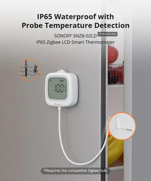 SONOFF SNZB-02LD IP65 Zigbee Smart Thermometer - Probe Version with LCD Display, Waterproof Sensor, Works with Alexa/Google Home, for Indoor/Outdoor Temperature Monitoring
