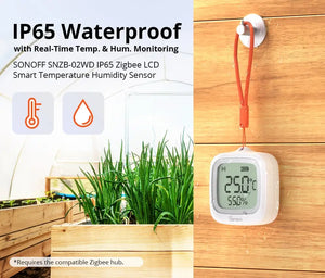 SONOFF SNZB-02WD IP65 Zigbee Temperature & Humidity Sensor - Waterproof LCD Display, Works with Alexa/Google Home, Smart Alerts, for Indoor/Outdoor Use