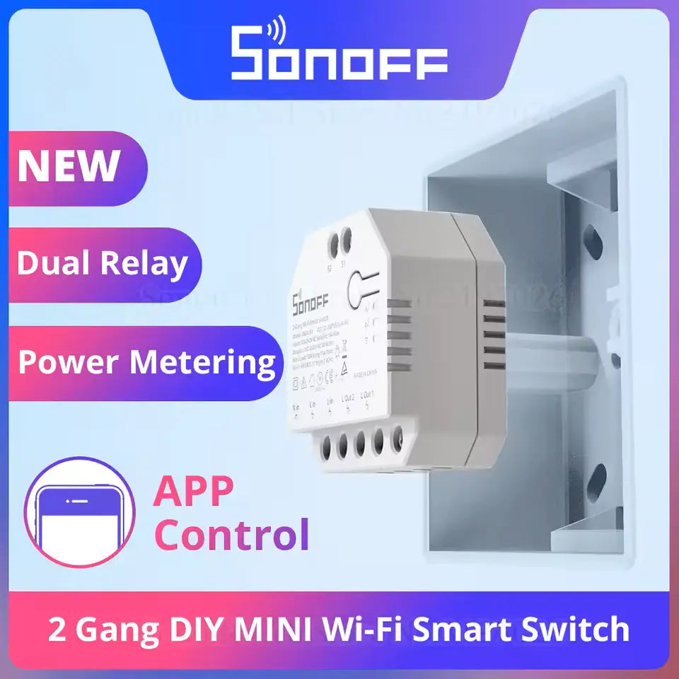 Sonoff DualR3 Smart Switch – WiFi Dual Relay Module with Energy Monitoring, 2-Channel Remote Control, Works with Alexa & Google Home, No Hub Required, eWeLink App, for Home Automation (16A, 3680W)