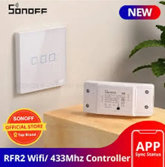 SONOFF RFR2 WiFi Smart Switch with RF Receiver - Dual Control via App & RF Remote, Works with Alexa/Google Home, No Hub Required, DIY Installation for Smart Home