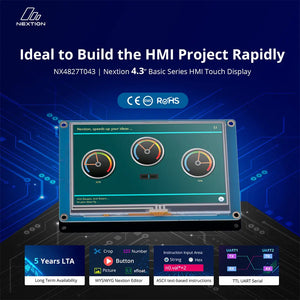 Nextion NX4827T043 4.3-inch HMI Touch Display (Basic Series) - 480x272 TFT LCD, Resistive Touch, UART Serial Interface, for Arduino/Raspberry Pi DIY Projects