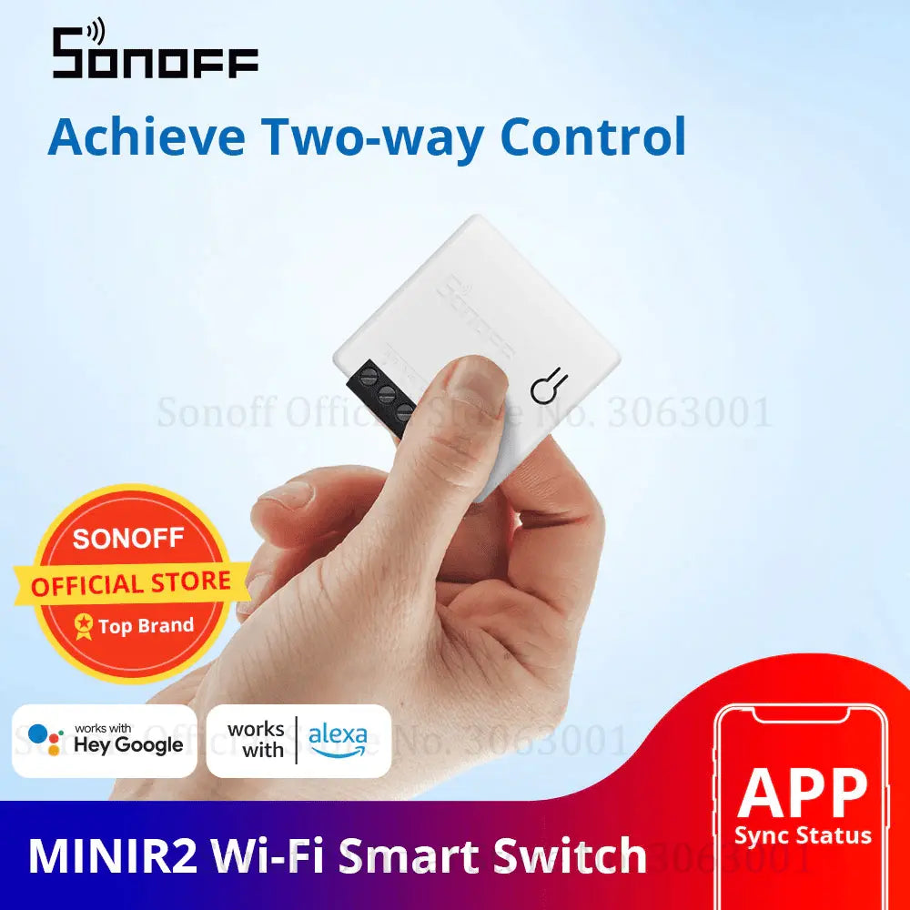 SONOFF MINIR2 WiFi Smart Switch - 2-Way Wireless Light Switch Converter, DIY Smart Home Upgrade for Traditional Switches, Works with Alexa & Google Home, Nest Compatible, Timer & Remote Control via App (No Hub Required)
