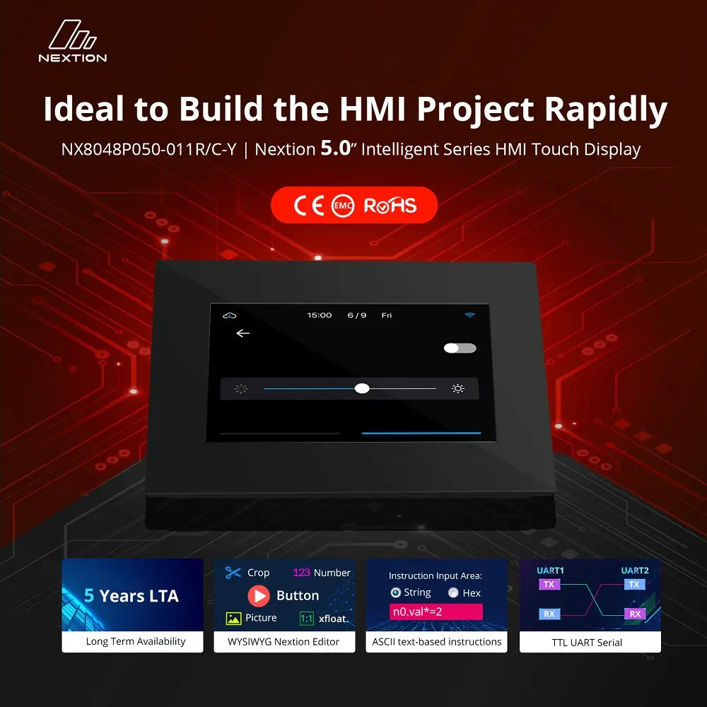 Nextion NX8048P050-011C-Y 5.0 Inch HMI Touch Display with Enclosure - Intelligent Series TFT LCD Screen 800x480 Resolution, RS232/RS485 Serial Interface for Arduino, Raspberry Pi, DIY Projects