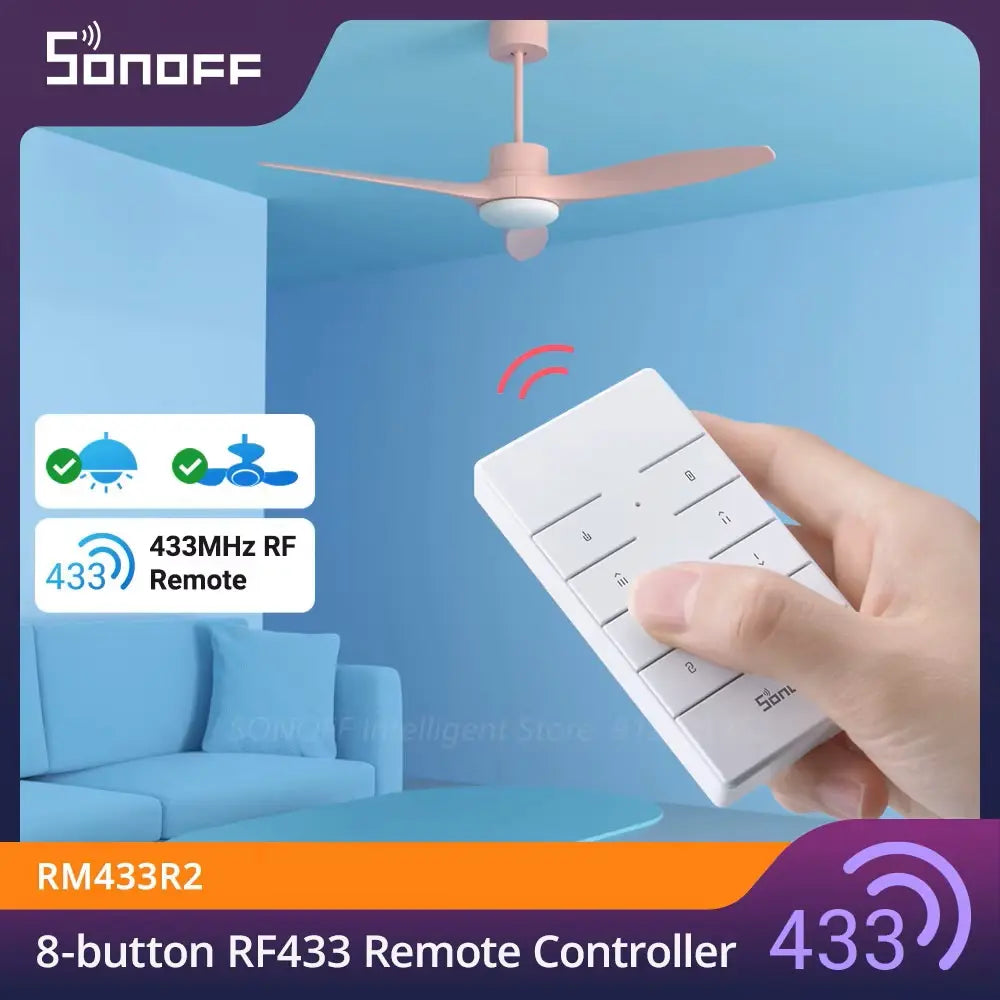 SONOFF RM433R2 Remote Controller - 433MHz Wireless RF Switch for Smart Home, DIY Automation, Compatible with SONOFF RF Bridge (RF Bridge 433 Required) - Control Lights, Fans, and Appliances Remotely