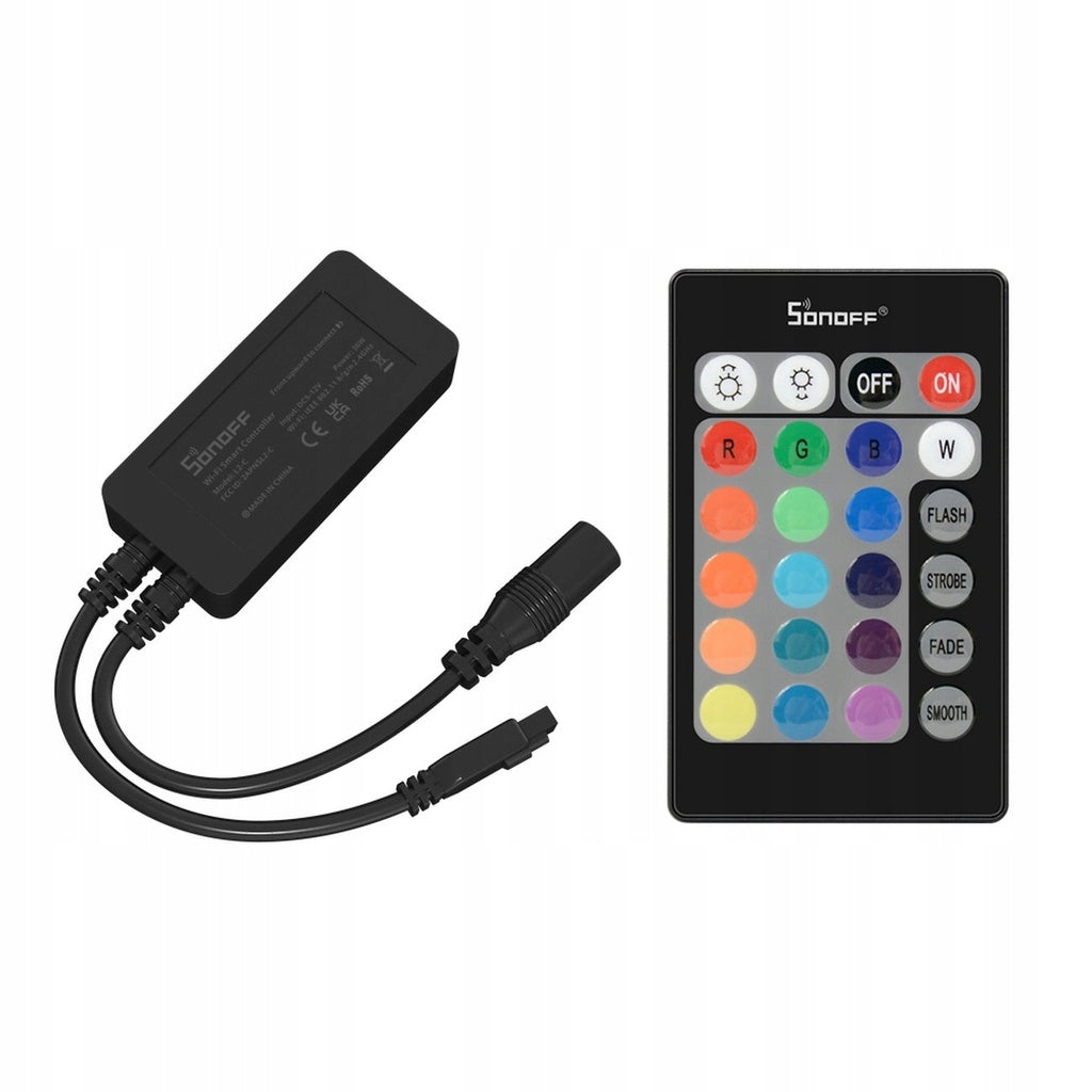 SONOFF L2-C Smart WiFi RGB LED Strip Controller – 24-Key IR Remote, Works with 5V/12V/24V LED Lights, Alexa & Google Home, eWeLink App – Compatible with Smart Life, IFTTT, Voice Control