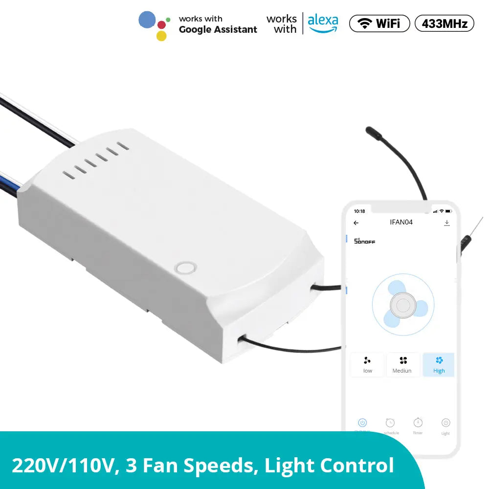 SONOFF iFan04-H Smart WiFi Ceiling Fan & Light Controller - Convert Traditional Fans to Smart, Works with Alexa & Google Home, App Control, Timer Function, No Hub Required, Compatible with Nest