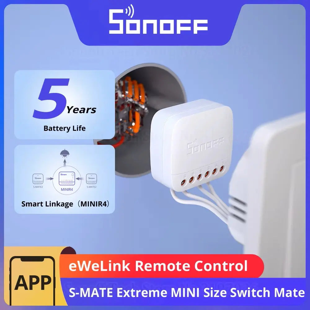 SONOFF S-MATE Switch Mate Smart WiFi Wall Switch - Remote Control via eWeLink App, Works with Alexa & Google Home, No Hub Required, DIY Installation (White)
